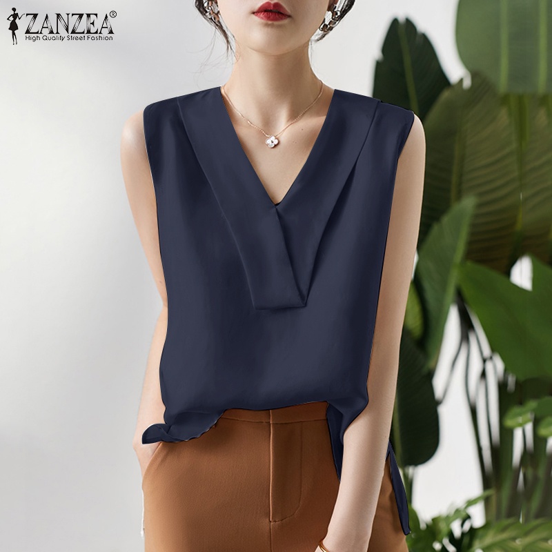 Zanzea Áo Nữ Không Tay Cổ Chữ V Màu Trơn Thời Trang