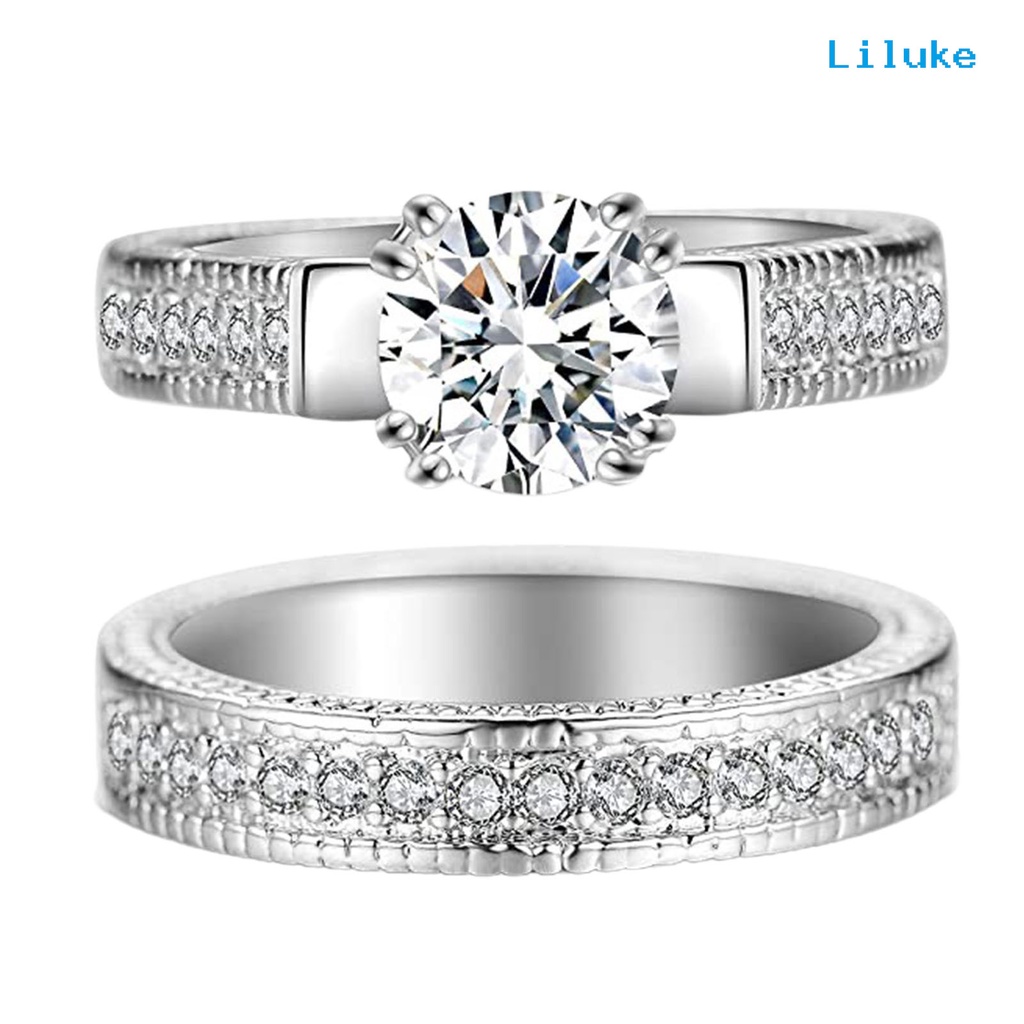 Set 2 Nhẫn Cưới Đính Đá Thời Trang Dành Cho Cả Nam Và Nữ