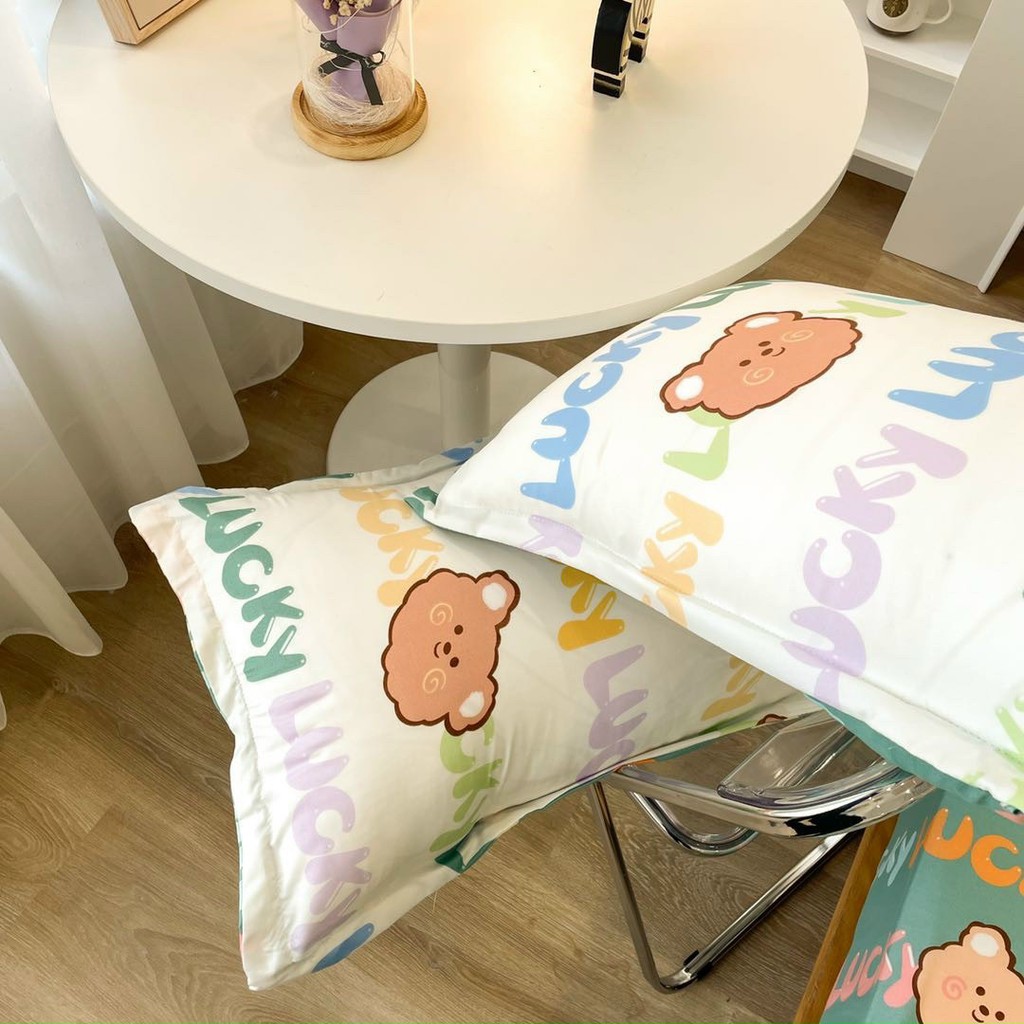 Bộ chăn ga gối cotton poly gấu chữ đủ size - Mẫu gấu &amp; chữ