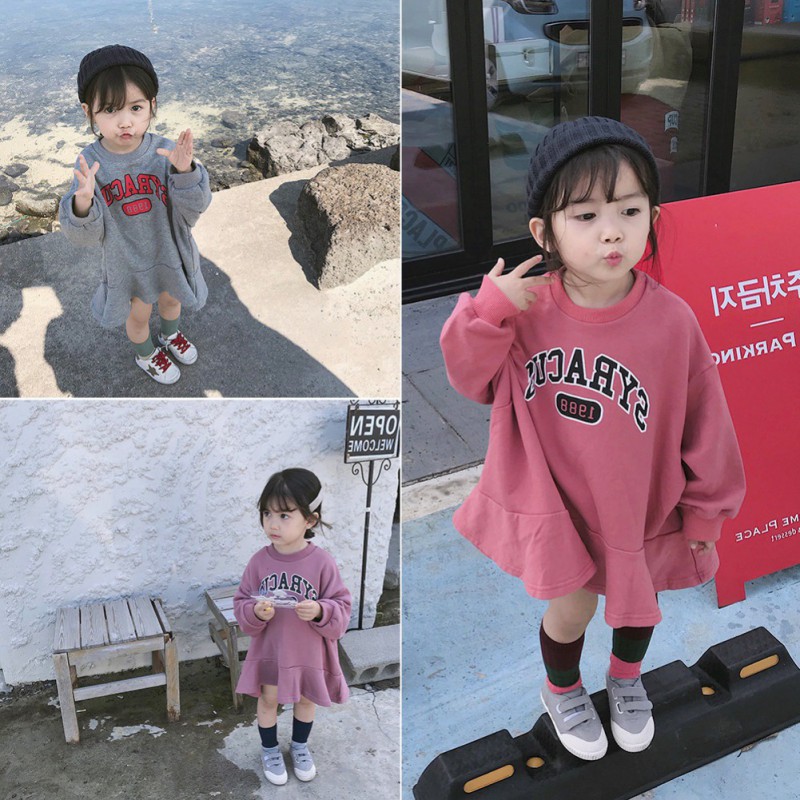 🍓Trẻ Em Se7en🍦Đầm Nỉ Dài Tay Form Rộng Phong Cách Nhật Bản Cho Bé Gái