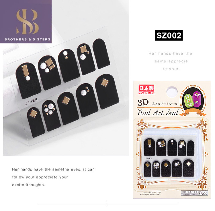 [Hàng mới về] Miếng dán móng tay nghệ thuật 3D đính đá và đinh tán mạ vàng SUAKE
