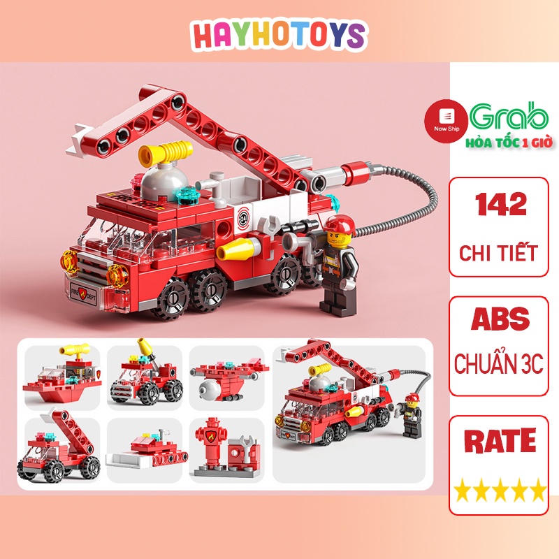 Bộ đồ chơi lắp ráp lego xe cứu hỏa chữa cháy, đồ chơi xếp hình cho bé