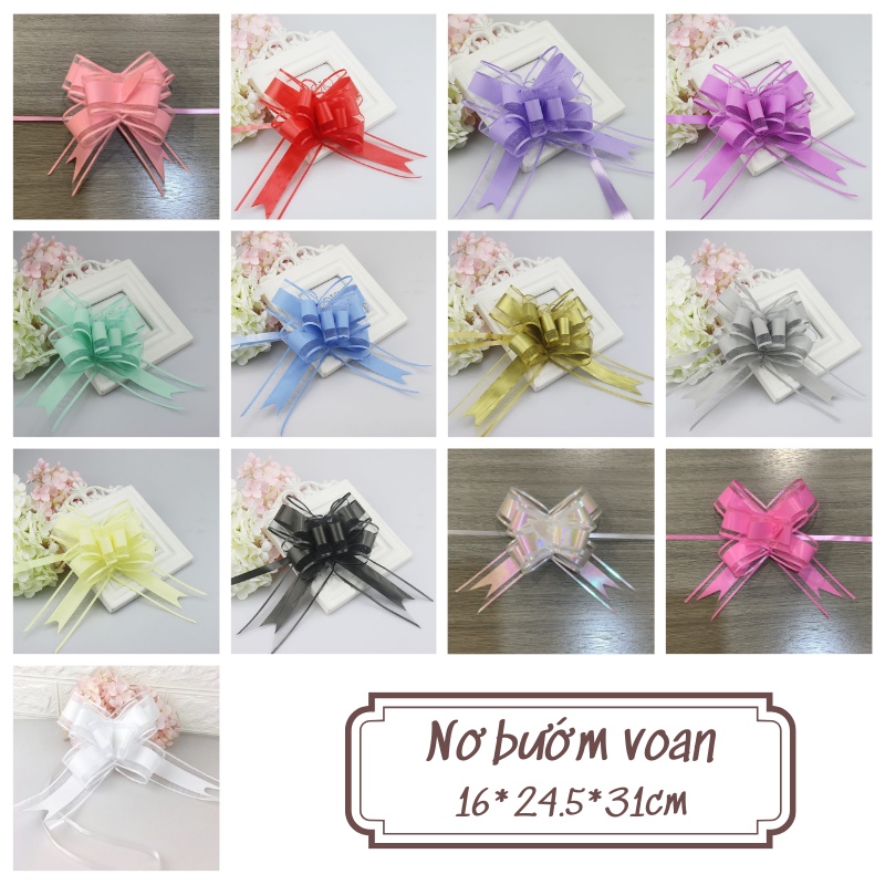 [Size 12*16cm] Nơ Rút Cánh Bướm Voan Trơn, Trang Trí Hộp Quà - Tiệc - Xe Hoa