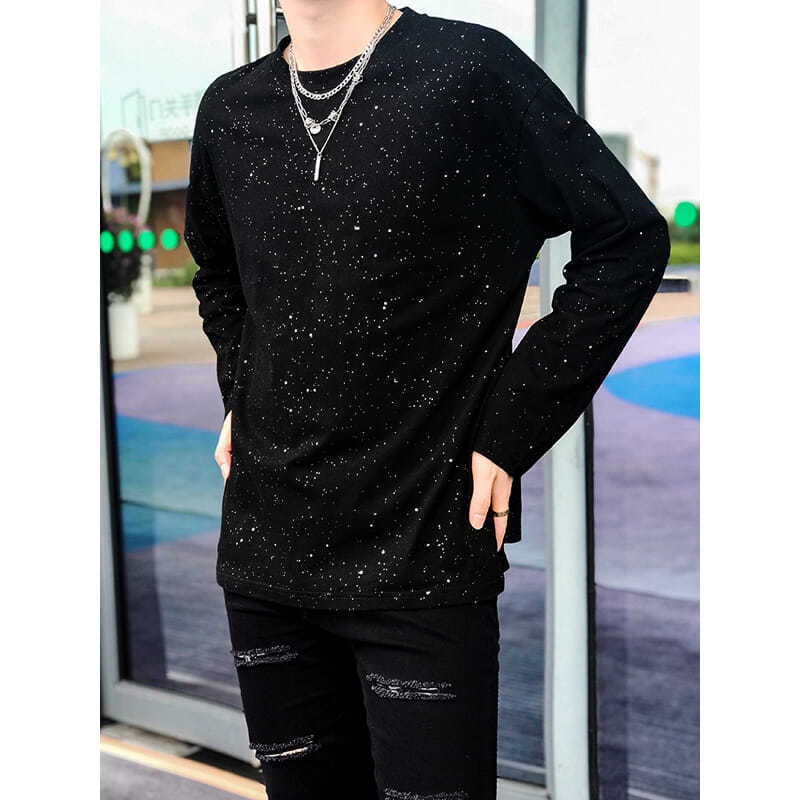 Áo Thun Kaki Tay Dài Đính Sequin Lấp Lánh Phong Cách Hàn Quốc Cho Nam