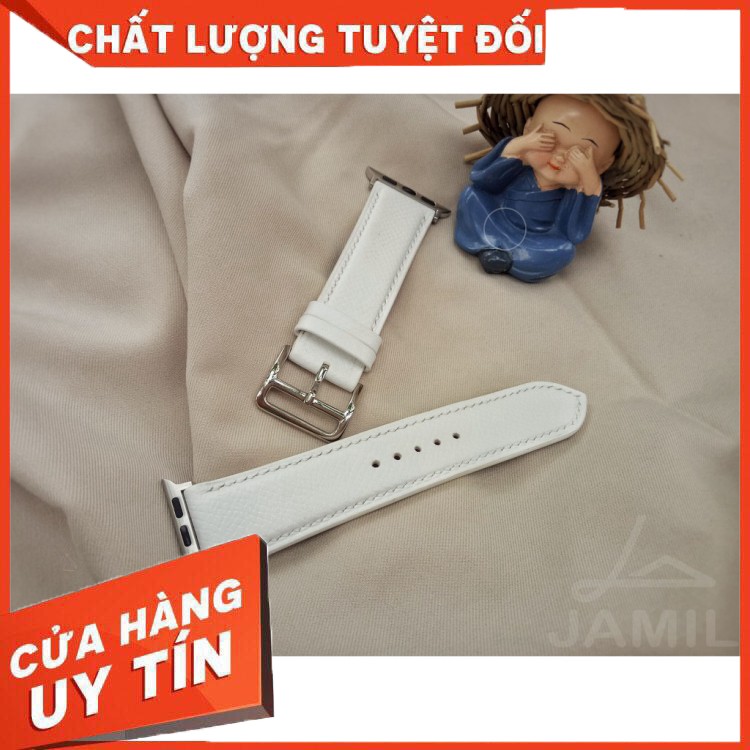 Dây Đồng Hồ Handmade da Epsom cao cấp màu trắng; Tặng kèm khóa kim, Tool tháo lắp, Chốt gắn Spring bar