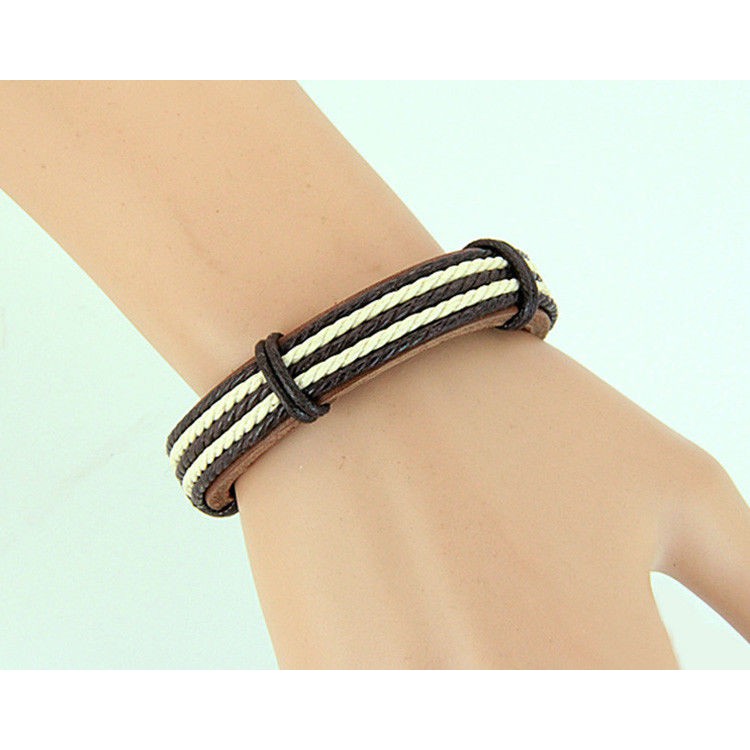 Vòng đeo tay da PU dây thắt dành cho nam