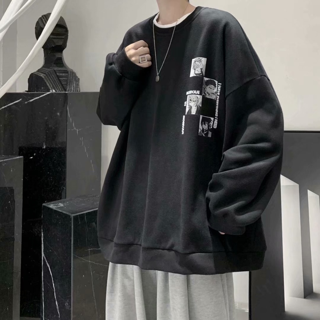 Áo Sweater Dáng Rộng In Hoạt Hình Phong Cách Nhật Bản 3 Màu Size M-5Xl Hợp Thời Trang Cho Các Cặp Đôi