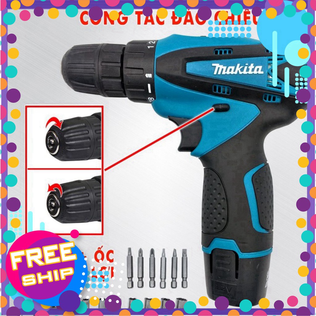 [Chính Hãng] Máy Khoan Pin Makita 12V kèm phụ kiện . -