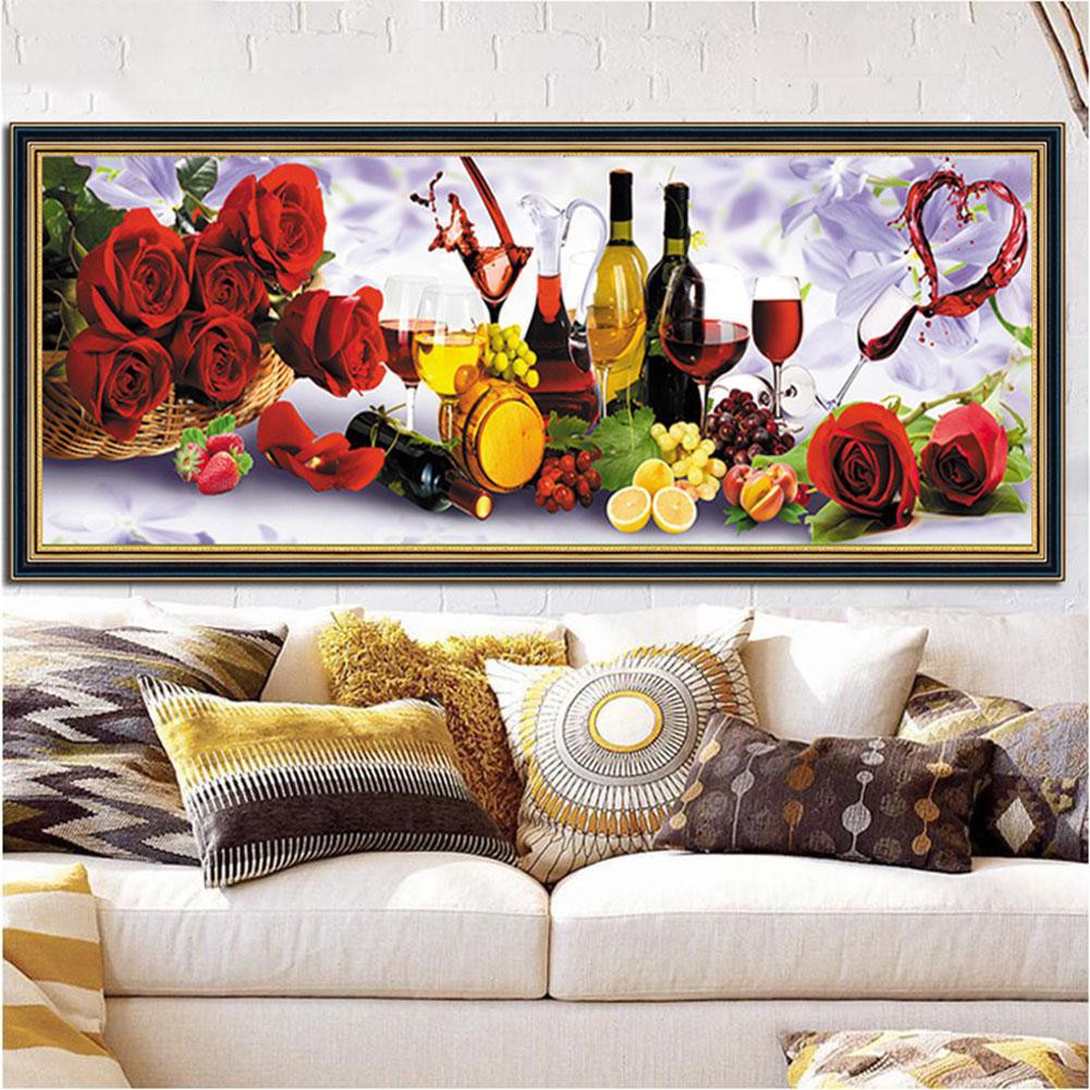 Tranh hoa hồng và rượu vang kim cương 5D 30 X 75cm