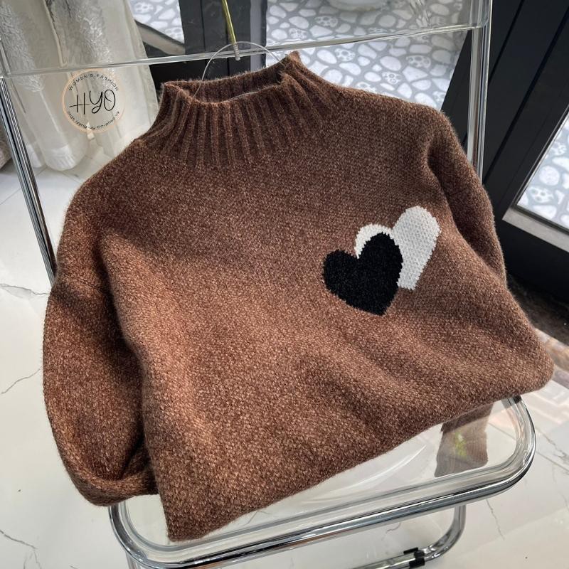 Áo len nữ form rộng dày Hàn Quốc HYO len lông cừu dày trái tim TT-1 | BigBuy360 - bigbuy360.vn