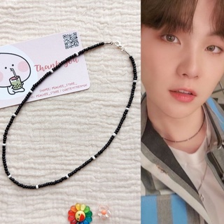 Vòng cổ hạt cườm nhựa màu đen ôm cổ sát kiểu BTS Suga