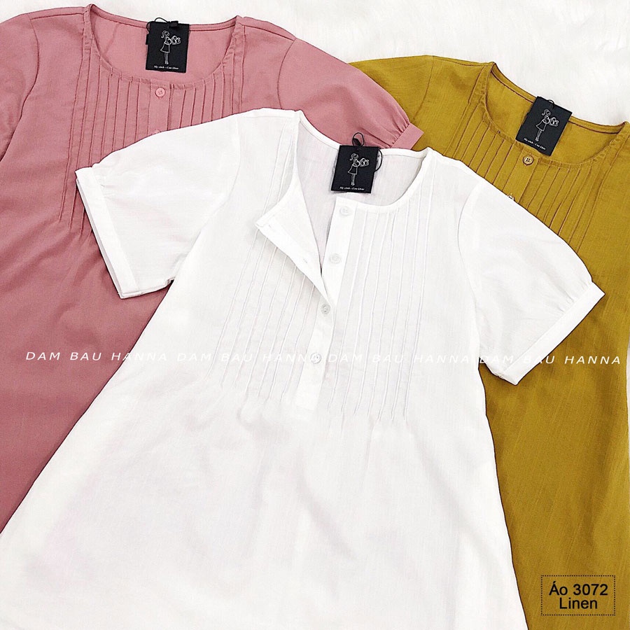 [HANNA] Áo bầu công sở trắng  có size 40-80kg  vải đũi cotton cao cấp thoáng mát thấm mồ hôi tốt mùa hè có túi