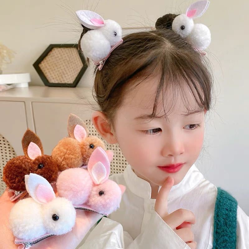 Kẹp Tóc Thỏ Bông Ba Chiều Màu Trắng Phong Cách Hàn Quốc Dễ Thương Cho Nữ Sinh