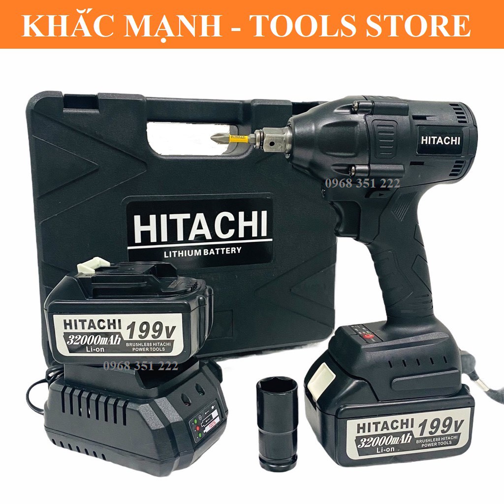 Máy Siết Bulong HITACHI 199V Model 202, Tặng Full Phụ Kiện Như Hình