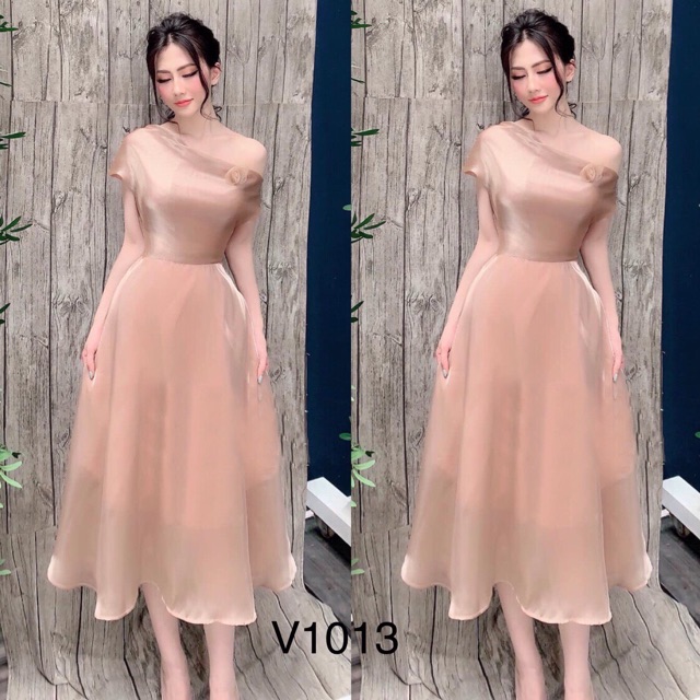 Váy lơ lụa lệch vai cao cấp