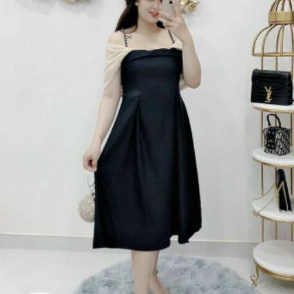 Đầm big size maxi xòe trễ vai từ 60kg-90kg