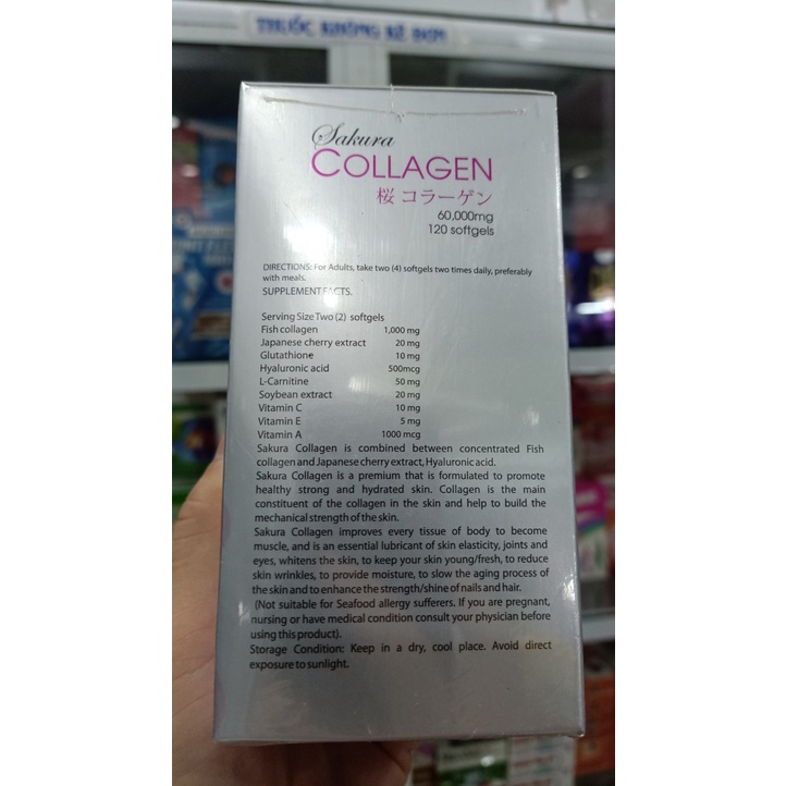 Viên Uống Collagen Sakura Của Nhật 60.000mg Làm Đẹp Da, Chống Lão Hoá Hộp 120 viên - Tặng mặt nạ nhau thai cừu Nhật Bản