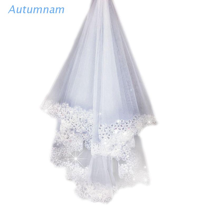 Khăn voan cô dâu dài 1.5m 1 lớp thêu hình hoa mận màu sắc lấp lánh