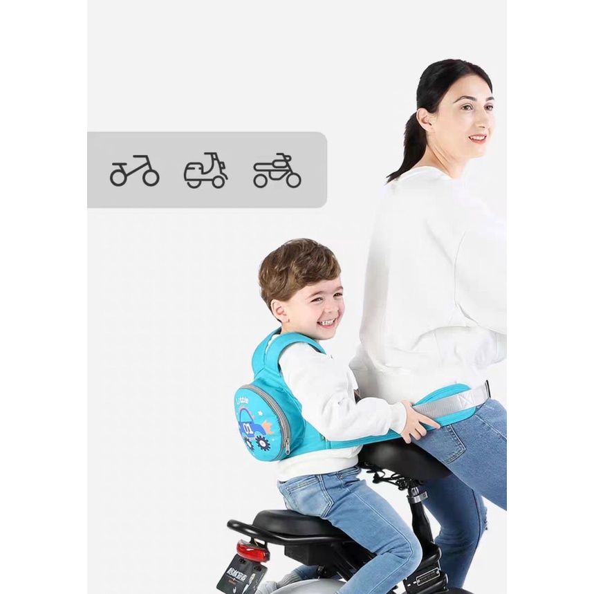 Đai đi xe máy an toàn có phản quang cho bé hàng hãng Limengsi thiết kế kèm túi đựng in hình họa tiết xinh xắn