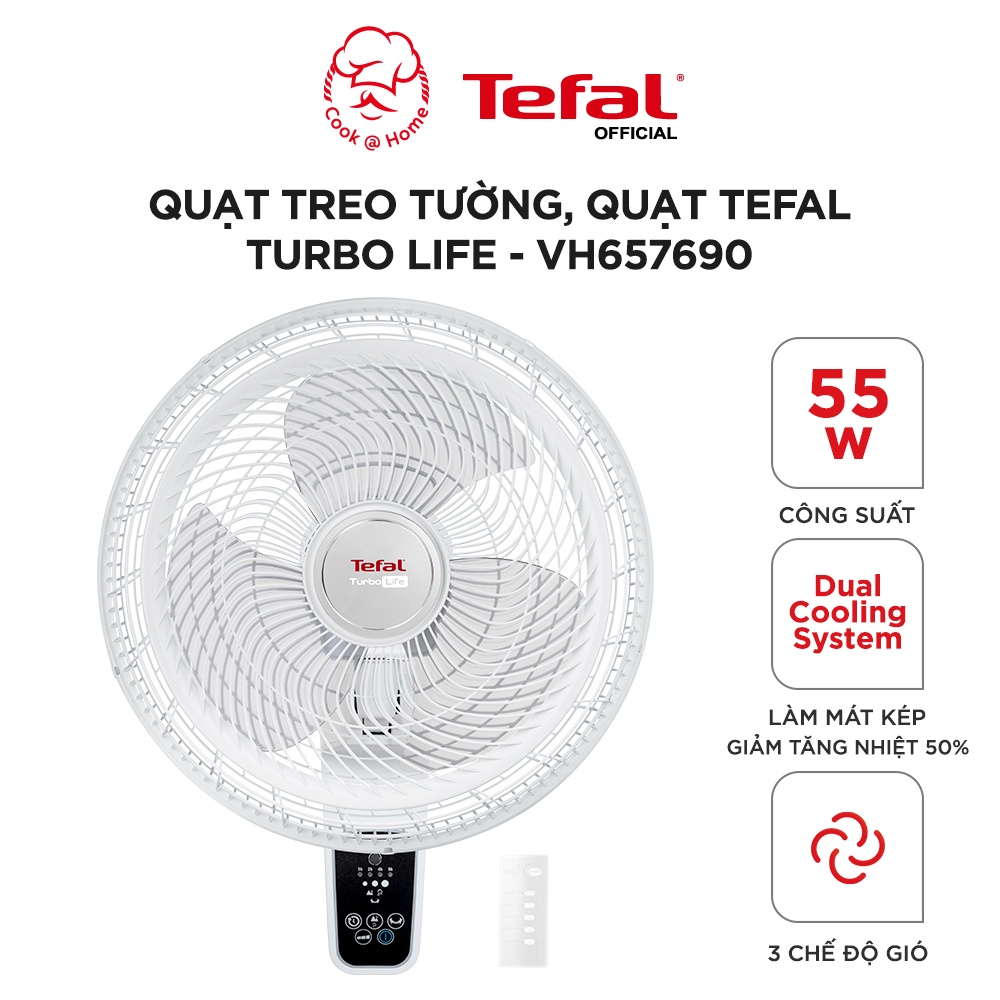 Quạt treo tường, quạt Tefal Turbo Life VH657690 - 55W, 3 chế độ gió
