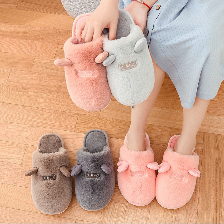 Dép bông, dép lông đi trong nhà nữ nam mùa đông quai ngang hình thú cute đế cao su TINZ|Mã Nai