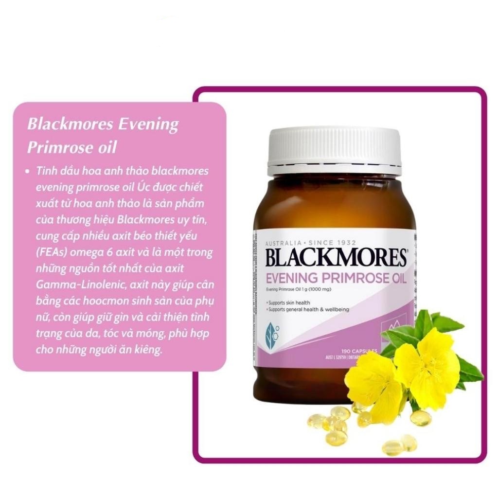 Tinh dầu hoa anh thảo Evening Primrose Oil Blackmores Úc 190 viên hỗ trợ cân bằng nội tiết tố làm đẹp da tóc móng