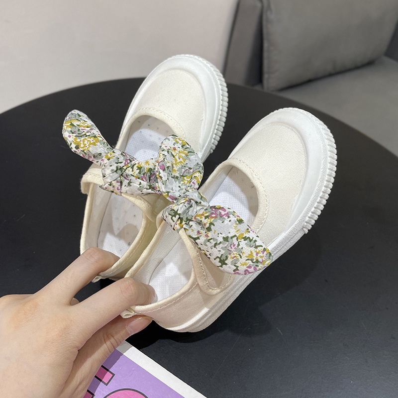 Giày Vải canvas Đế Mềm Thoáng Khí Đính Nơ Xinh Xắn Cho Bé Gái
