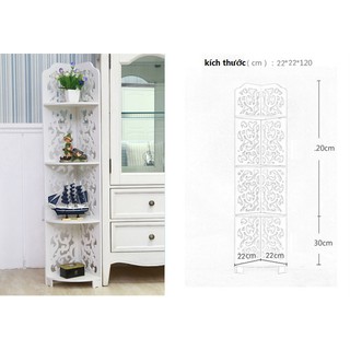 Kệ góc trắng hoa chồi 4 tầng bằng gỗ