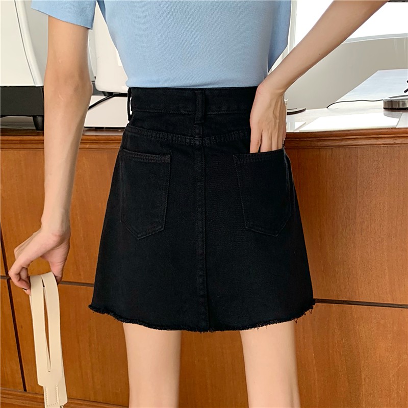 Xiaozhainv Chân váy chữ A lưng cao thiết kế bất đối xứng vải denim dành cho bạn nữ