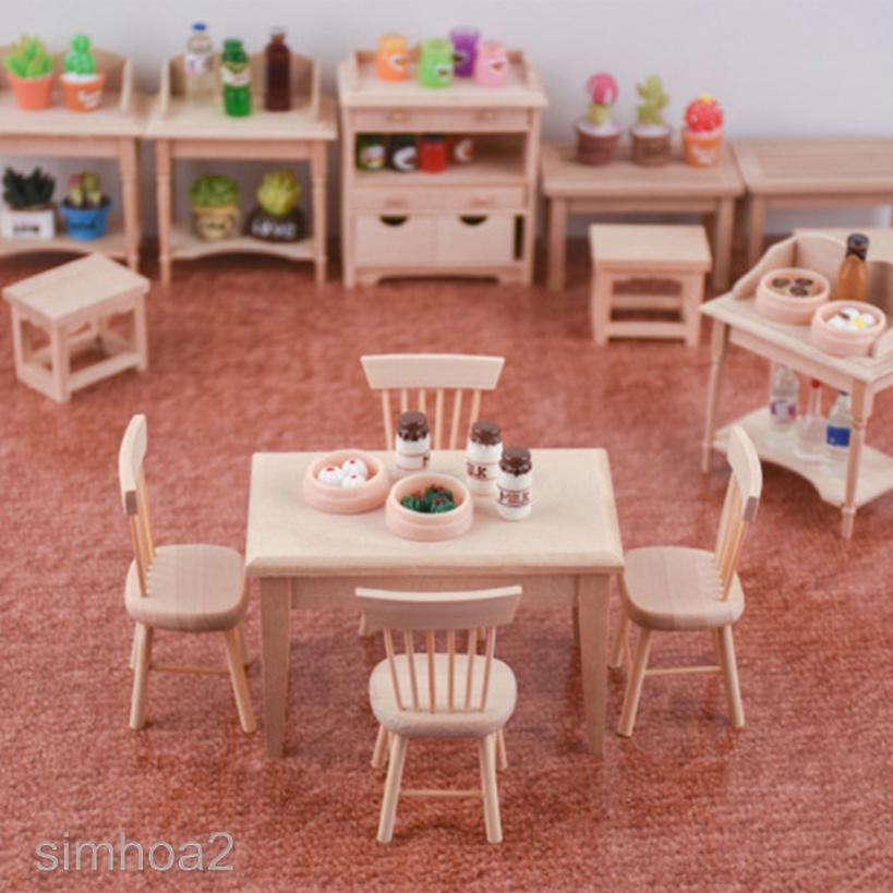 [SIMHOA2] 1:12 Dolls House Dining Table 4 Chairs Sets Furniture Scenes Model Decoration