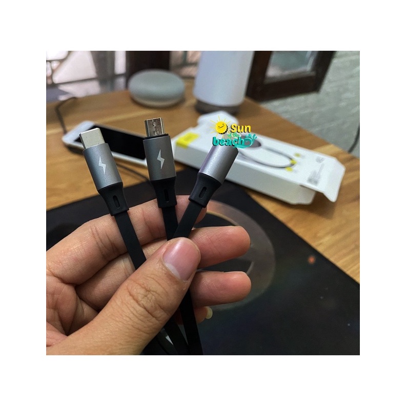 Dây Cáp sạc nhanh dây rút Baseus 3-in-1 tích hợp 3 đầu Type C / Micro USB/ Ligh IP 3.5A 1.2M