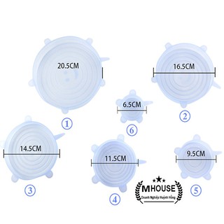 Combo 6 Nắp Đậy Silicon Co Giãn Bảo Quản Thức Ăn