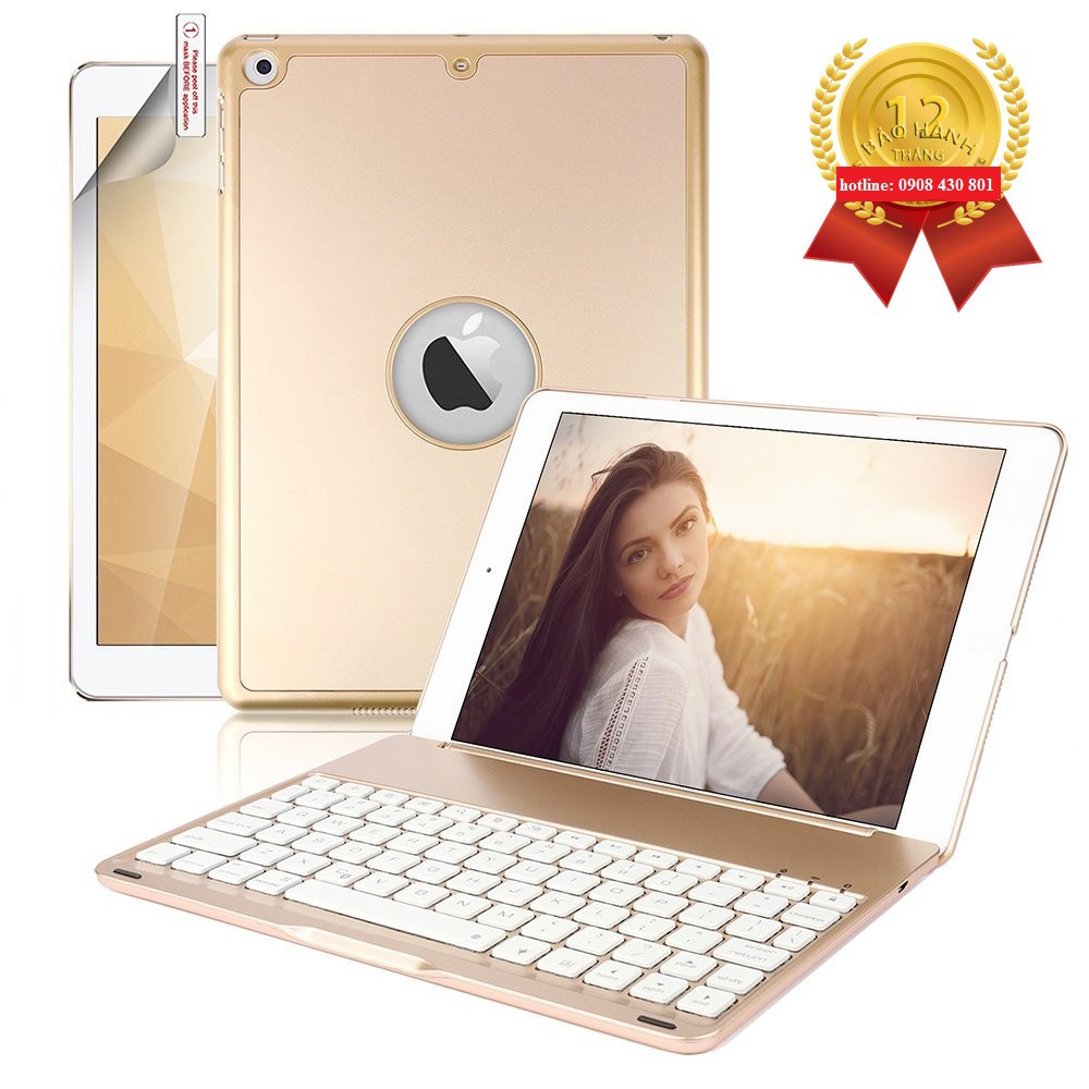 Bàn phím bluetooth iPad Air - F8S - 7 màu đèn cho bàn phím - Bàn phím doanh nhân (gold)