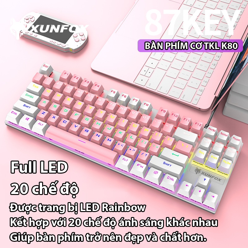 Bàn phím cơ Coputa Bàn phím máy tính laptop chơi game TKL gaming Full LED K80