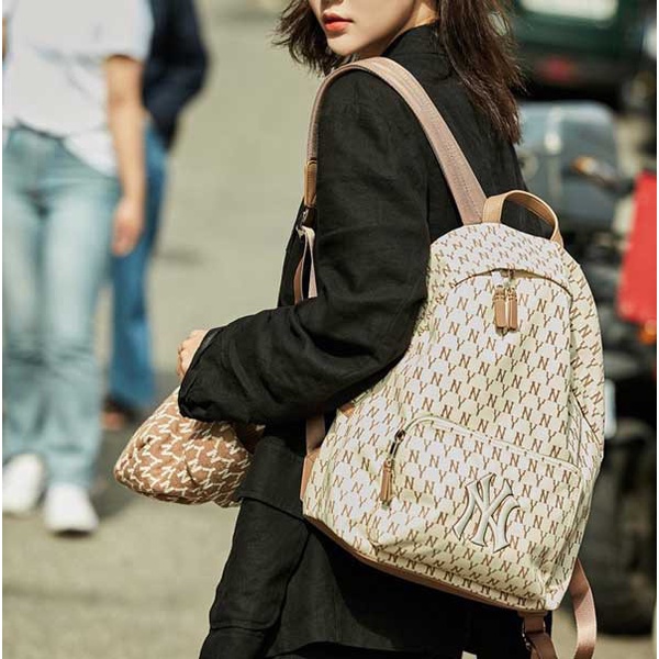 ✅  Balo MLB NEW YORK YANKEES MONOGRAM BACKPACK Beige - 32BG10941-50B | ẢNH THẬT TỰ CHỤP | CÓ SẴN HÀNG