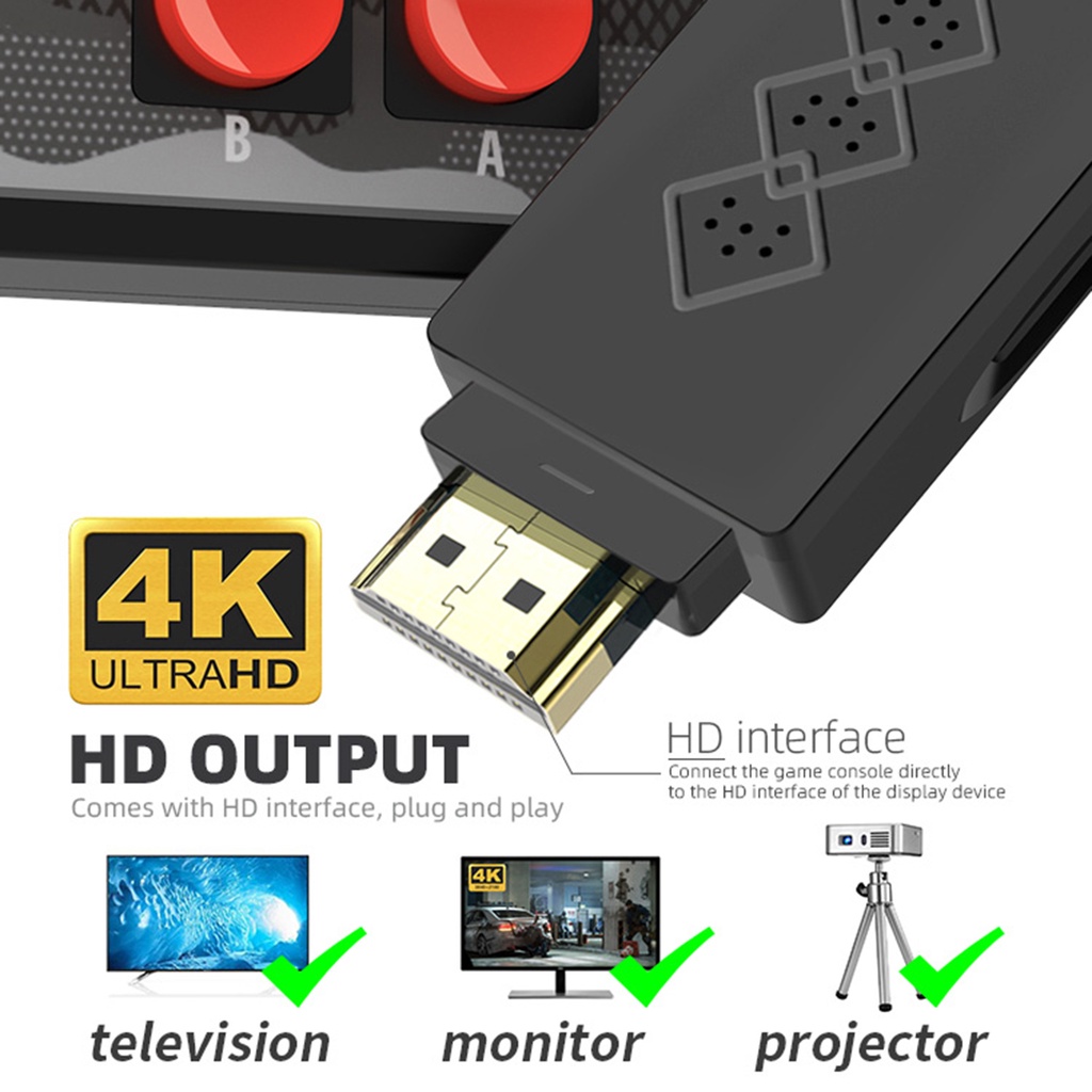 【660 trò chơi】 Bảng điều khiển Hdmi Video Game Stick 4K HD Plug-in Mini TV Gamebox 2 Bộ điều khiển không dây Retro Nintendo