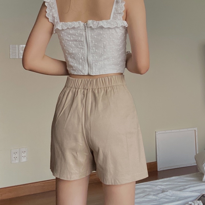 Áo croptop corset trắng ren Strappy