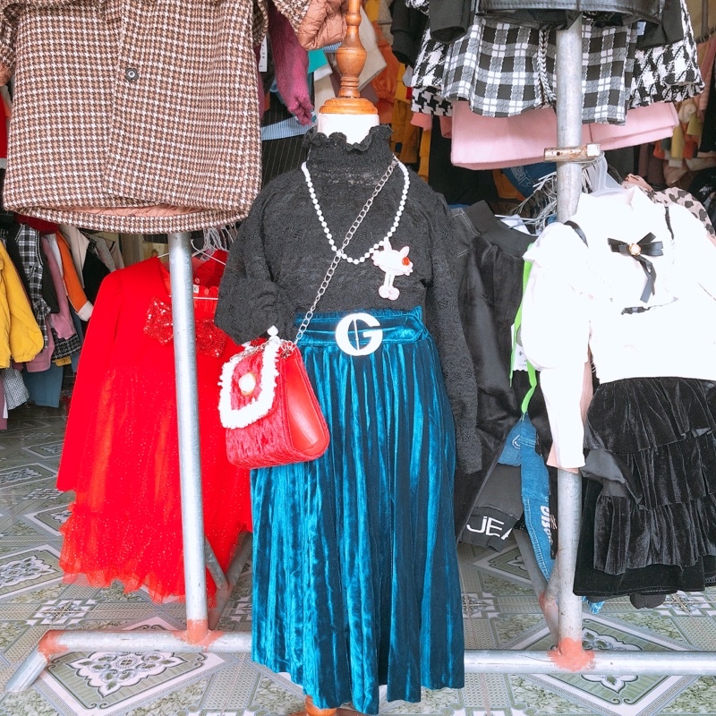 30KG CHÂN VÁY NHUNG XẾP LY CHO BÉ GÁI CỰC SANG CHẢNH