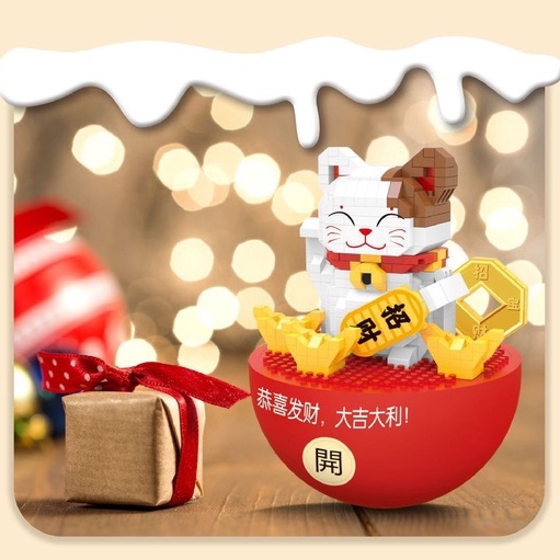 Đồ Chơi Lắp Ráp Xếp Hình Hộp Quà Tặng Giáng Sinh Có Đèn và Nhạc, Lật Đật Noel Wise Hawk