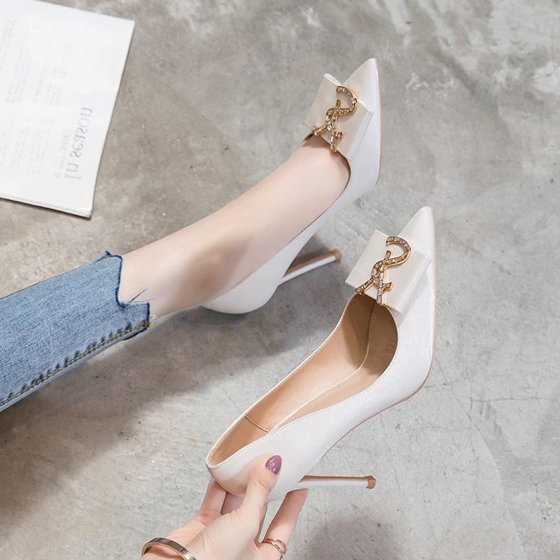 High Heels Women 2021 New Stiletto Spring Pointed French Temperament White Shallow Mouth Ladies Fashion Single Shoes Sum