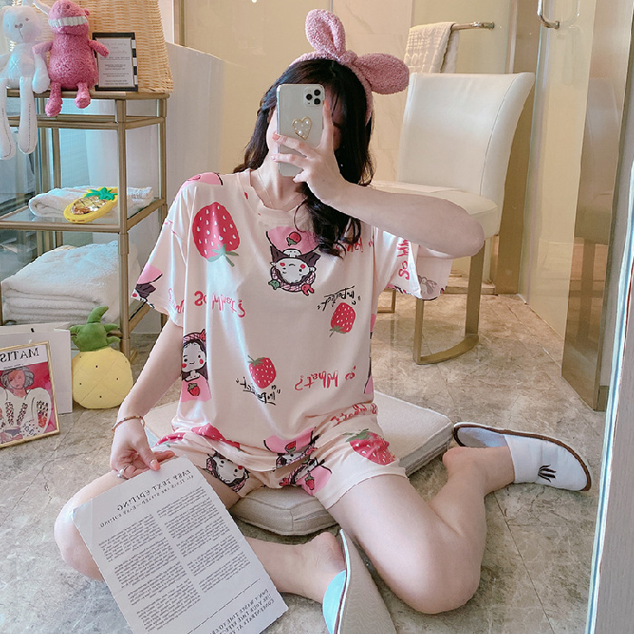 áo nữ đồ bộ pyjama Đồ mặc nhà pijama Set Đồ Ngủ Vải Phi Bóng Họa Tiết Hoạt Hình Quyến Rũ Cho Nữ đồ ngủ nữ tiểu thư dễ thương lụa sexy cute bigsize dài tay hai 2 dây