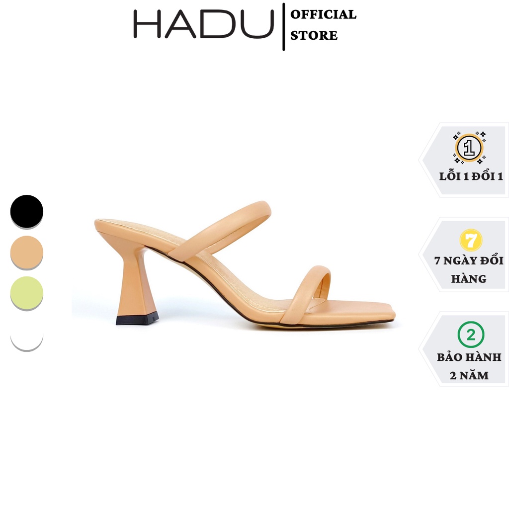 Guốc cao gót nữ quai ngang gót to 7p HADU GD96 hai quai ngang da mềm kiểu dép cao gót