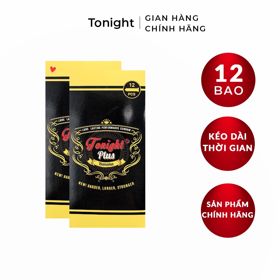 Bao cao su kéo dài thời gian, siêu mỏng, hương chuối, thương hiệu Tonight Plus, hàng nhập khẩu, hộp 12 bao