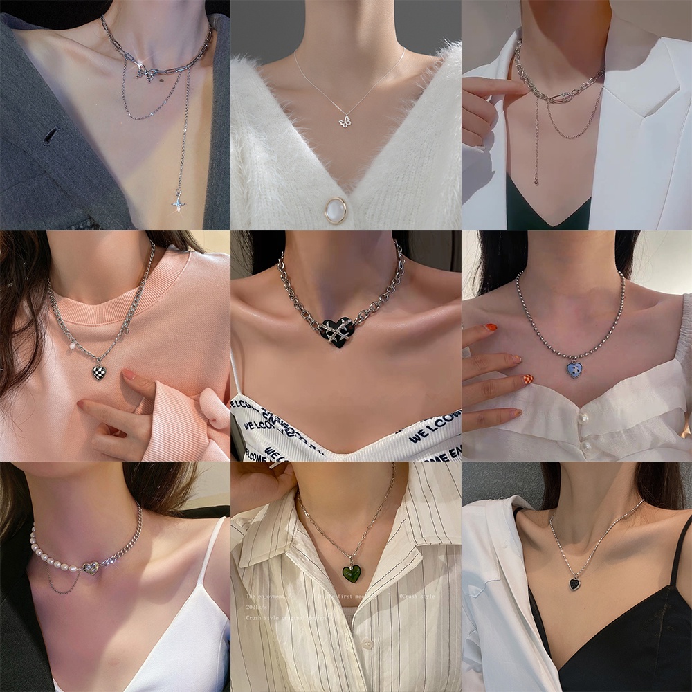 Vòng cổ mặt trái tim đính ngọc trai thiết kế thời trang cho nữ