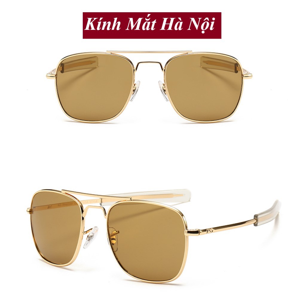 Kính mát Nam nữ AO SOLEX mạ vàng chống UV400 , thiết kế gọng vuông tròng thủy tinh cao cấp