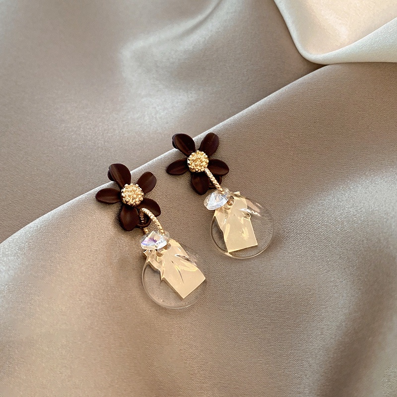 Bông Tai Hình Hoa Tròn Màu Đen Phong Cách Hàn Quốc Thời Trang Cho Nữ