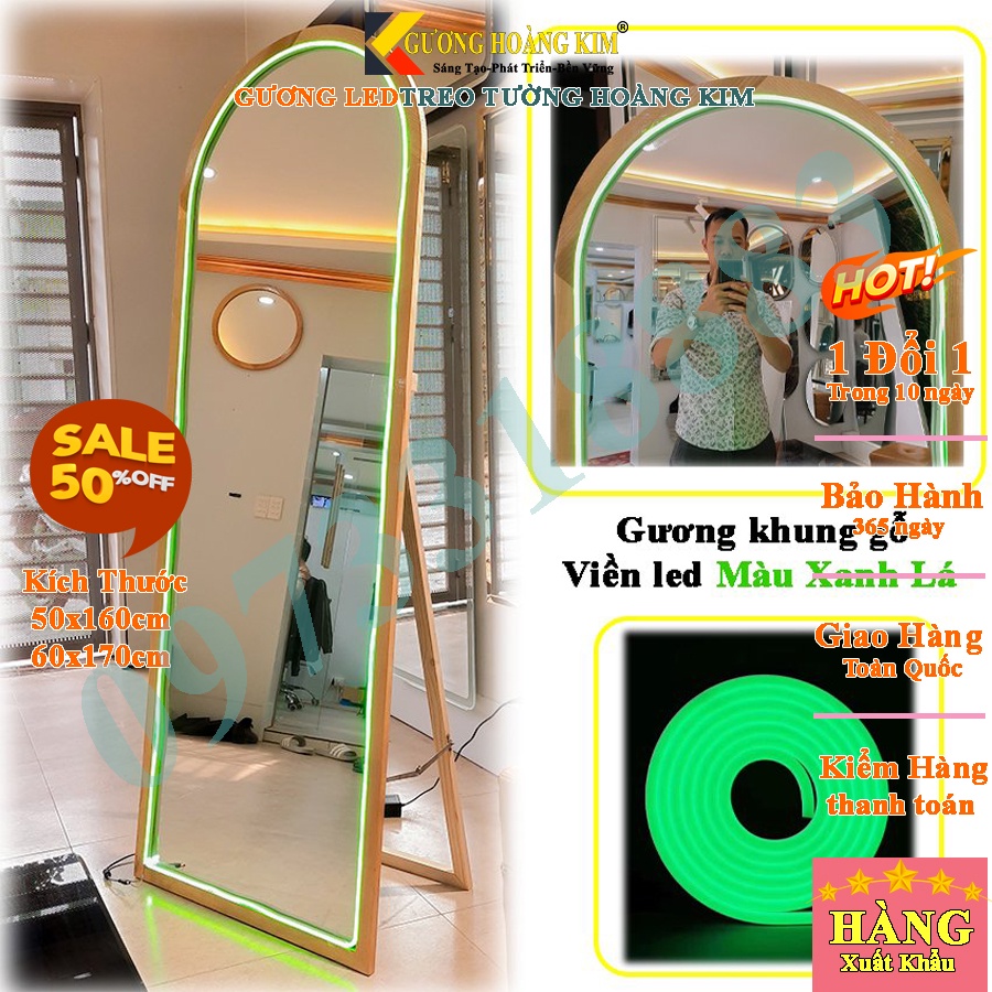 Gương soi toàn thân khung gỗ trang điểm treo tương có chân đèn led cảm ứng và di động giá rẻ 50x160,60x170cmonghoangkim