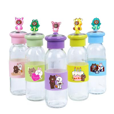 Bình nước gấu brown thỏ cony vịt sally lá cây 400ml BNCI3 thuỷ tinh bình nước cute chai nước dễ thương