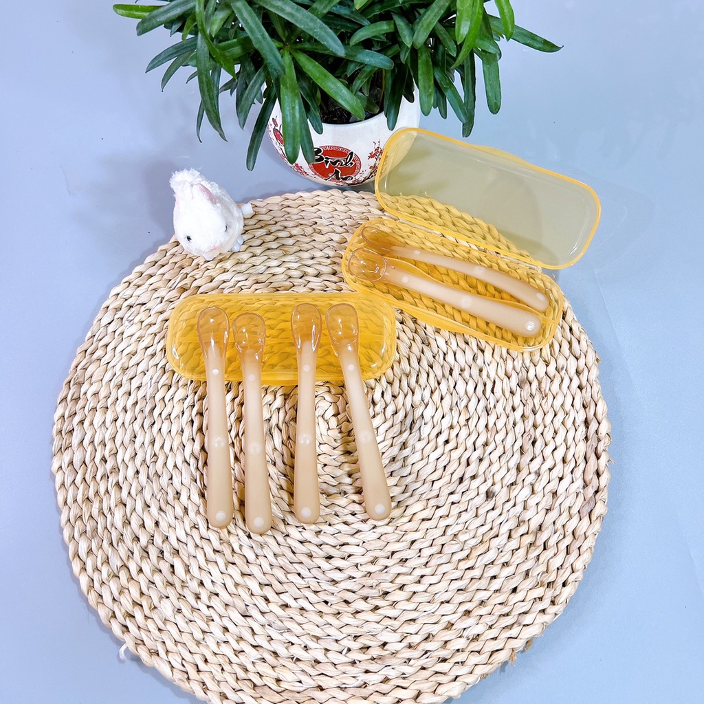 Set 2 Thìa Ăn Dặm Cho Bé Bọc Silicon Bảo Vệ Nướu kèm Hộp Đựng Babibu-Set2thia