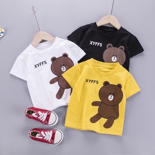 Áo Phông Cộc Tay Hình Gấu Bé Trai Bé Gái 7-18kg